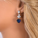 CZ Sapphire Dream Inspired By Blue Heart Of The Ocean Necklace Set, Long Bridal Jewelry, Titanic Statement Earrings.