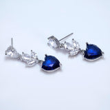 CZ Sapphire Dream Inspired By Blue Heart Of The Ocean Necklace Set, Long Bridal Jewelry, Titanic Statement Earrings.