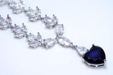 CZ Sapphire Dream Inspired By Blue Heart Of The Ocean Necklace Set, Long Bridal Jewelry, Titanic Statement Earrings.