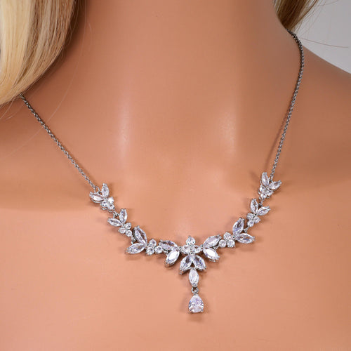 Swarovski Crystal Luxury Flower Leaves Drop Diamond/Crystal Necklace Set, Bridal Necklace Set, Bridal Jewelry, Statement Necklace
