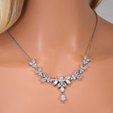 Swarovski Crystal Luxury Flower Leaves Drop Diamond/Crystal Necklace Set, Bridal Necklace Set, Bridal Jewelry, Statement Necklace