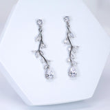 Cubic Zirconia Vine Tear drop Earrings, Long Bridal Earrings, Crystal Bridal Earrings, Statement Earrings, Gold Bride Earring.
