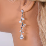 Cubic Zirconia Vine Tear drop Earrings, Long Bridal Earrings, Crystal Bridal Earrings, Statement Earrings, Gold Bride Earring.
