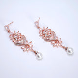 CZ Pearl Drop In The Meadow Earrings, Diamond Earrings, Long Bridal Jewelry, Crystal Bridal Earrings, Statement Earrings Cz
