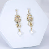 CZ Pearl Drop In The Meadow Earrings, Diamond Earrings, Long Bridal Jewelry, Crystal Bridal Earrings, Statement Earrings Cz