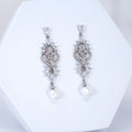 CZ Pearl Drop In The Meadow Earrings, Diamond Earrings, Long Bridal Jewelry, Crystal Bridal Earrings, Statement Earrings Cz