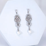 CZ Pearl Drop In The Meadow Earrings, Diamond Earrings, Long Bridal Jewelry, Crystal Bridal Earrings, Statement Earrings Cz