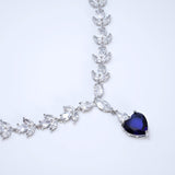 CZ Sapphire Dream Inspired By Blue Heart Of The Ocean Necklace Set, Long Bridal Jewelry, Titanic Statement Earrings.