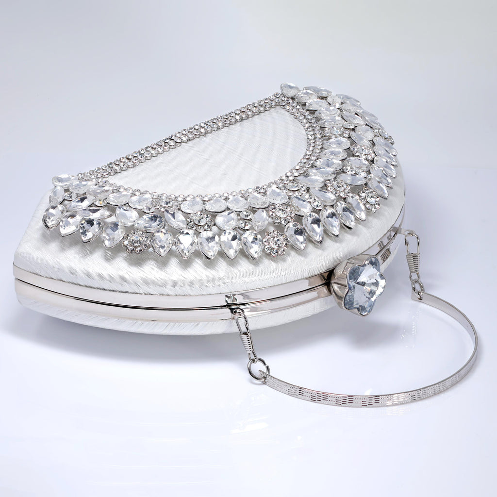 Half Moon Rhinestones Wedding Bag, Statement Bag, Evening Clutch, Wedding Clutch, Bridal Clutch, Bridal Cross body bag.