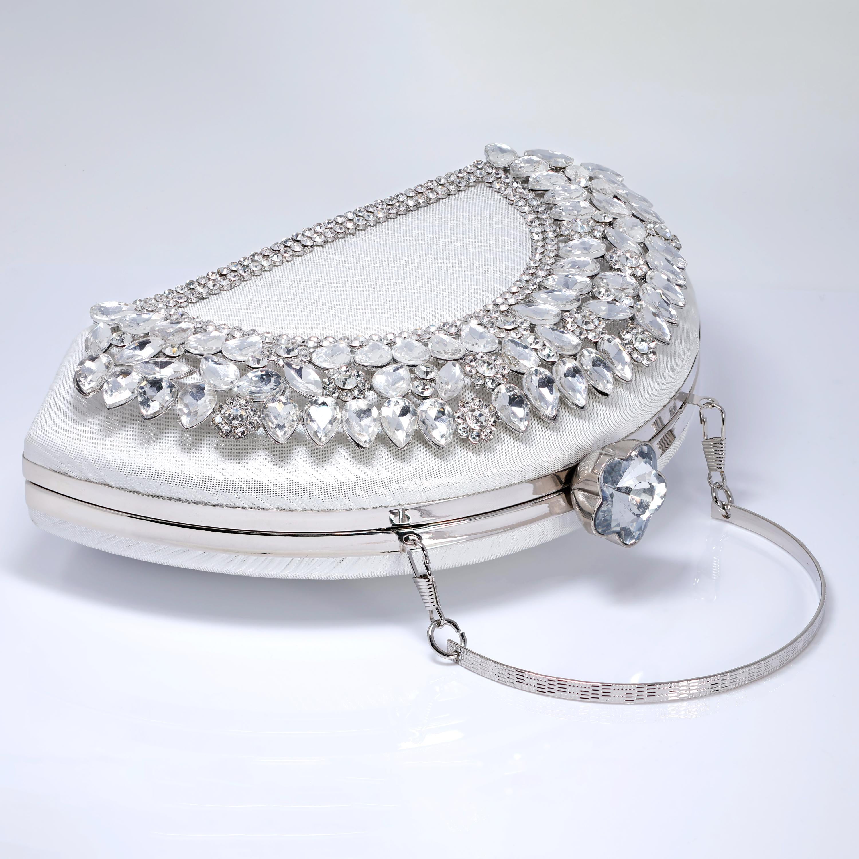 Half Moon Rhinestones Wedding Bag, Statement Bag, Evening Clutch, Wedding Clutch, Bridal Clutch, Bridal Cross body bag.