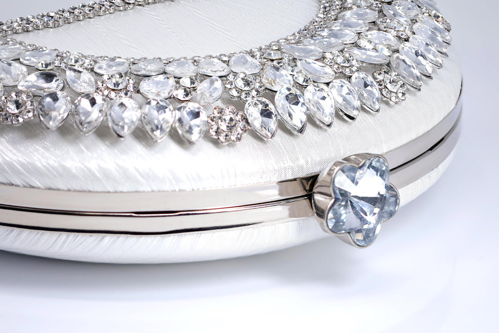 Half Moon Rhinestones Wedding Bag, Statement Bag, Evening Clutch, Wedding Clutch, Bridal Clutch, Bridal Cross body bag.