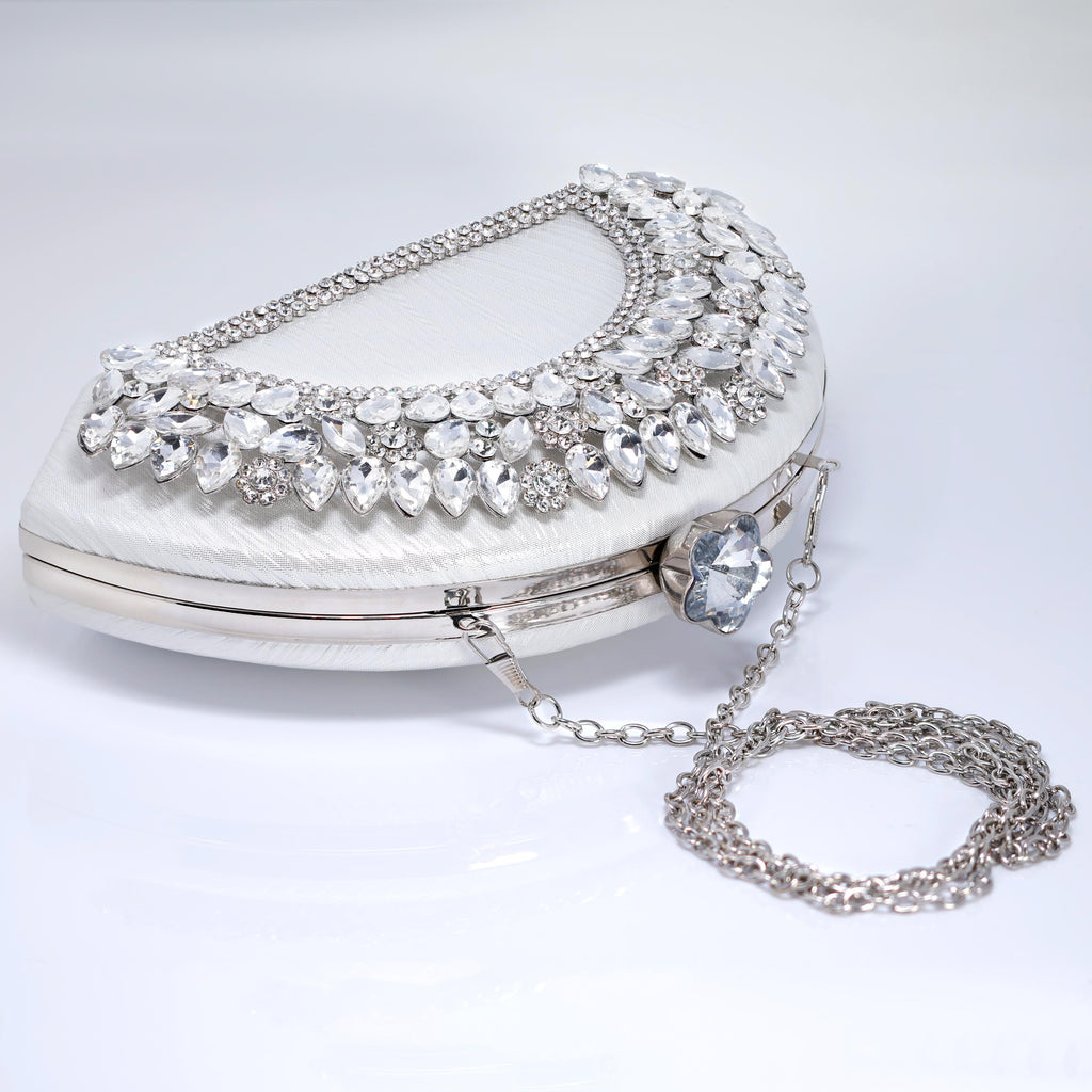 Half Moon Rhinestones Wedding Bag, Statement Bag, Evening Clutch, Wedding Clutch, Bridal Clutch, Bridal Cross body bag.