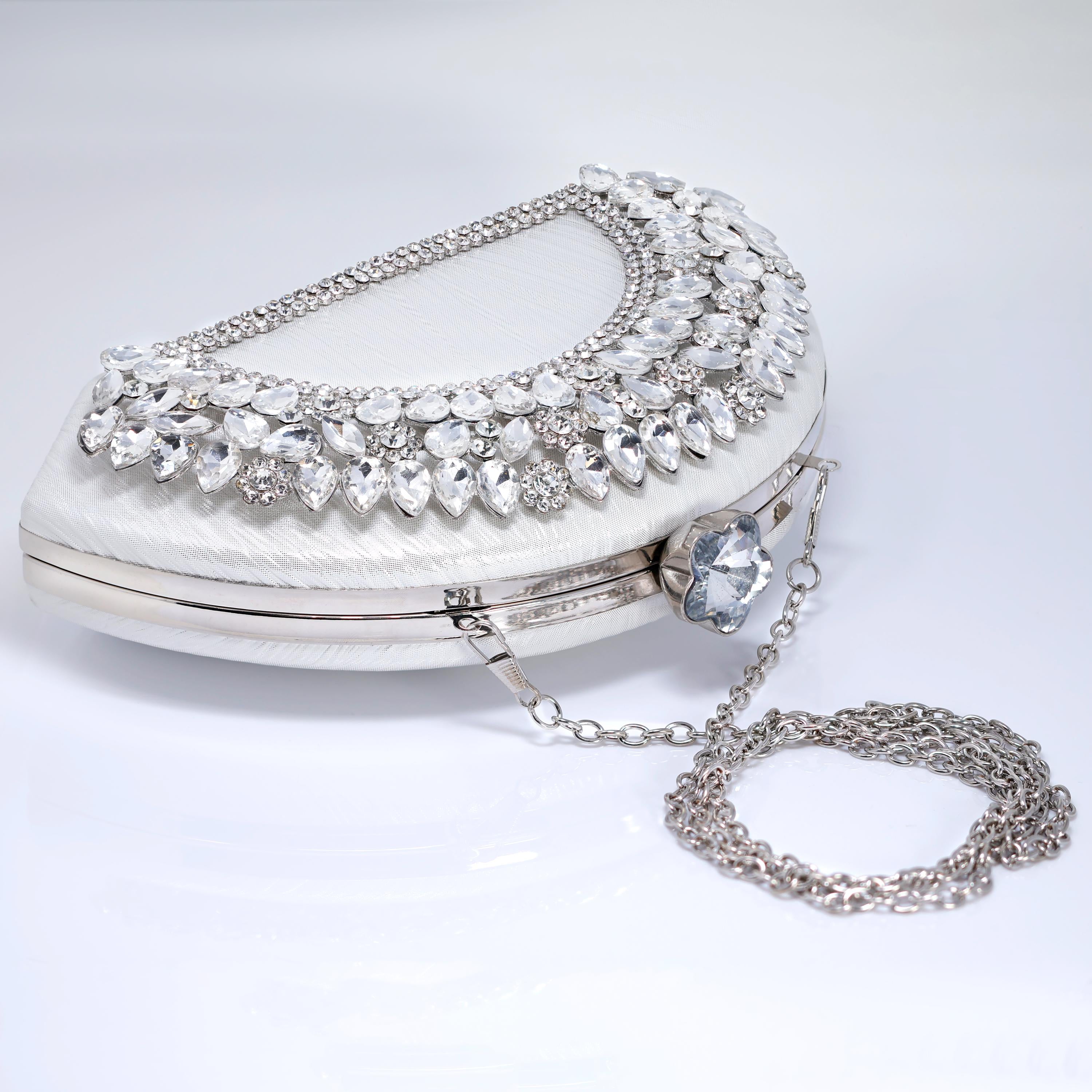 Half Moon Rhinestones Wedding Bag, Statement Bag, Evening Clutch, Wedding Clutch, Bridal Clutch, Bridal Cross body bag.