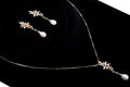 Swarovski Crystal Leaves And Faux Pearl Necklace Set, Long Bridal Earrings And Necklace, Statement Earrings Cz