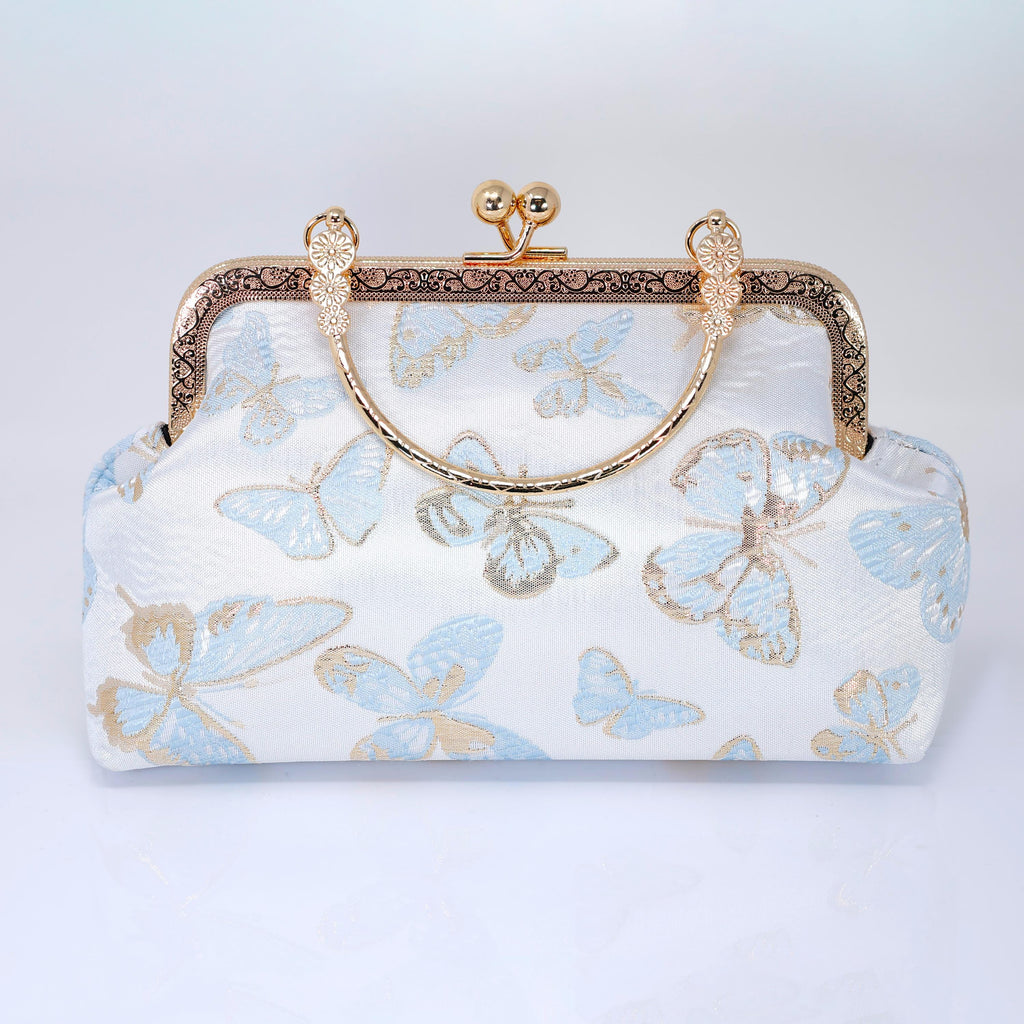 Shimmering Gold Butterflies In The Sky Bridal Wedding Bag, Statement Evening Wedding Clutch, Cross Body Bag
