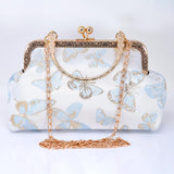 Shimmering Gold Butterflies In The Sky Bridal Wedding Bag, Statement Evening Wedding Clutch, Cross Body Bag