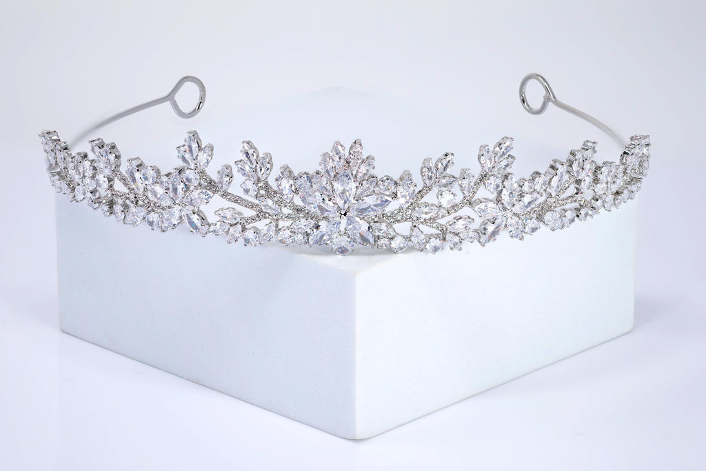 CZ Celeste Flower Leaf Crystal Tiara , bridal Crown Tiara, Floral Leaves crystal wedding tiara, Crystal Bride, Wedding Crown