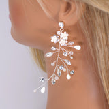 Swarovski Crystals Fleur de Lune Crystal Drops Bridal Earrings, Long Bridal Jewelry Bridal Earrings Clip On Earrings, Statement Earrings.