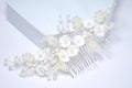 Ceramic White flower In Faux Pearly Garden Hair comb, Bridal Hair piece, Bridal Hair Accessories, Wedding Hair Accessory.