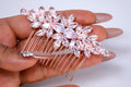 Rose Gold Flowers And Petals Bridal Hair Comb: Cubic Zirconia Wedding Accessory