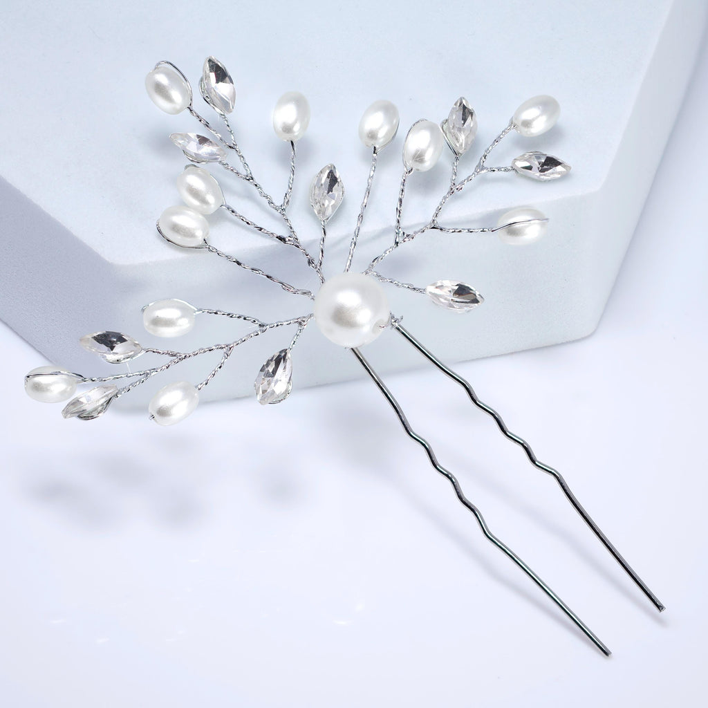 Sparkling Leaves And Pearls Hair Pin , Swarovski Hair pins Set, Bridal Hair Accessories, Pearl hair pins, Gift For Her