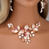 Blush Sonata Necklace and Earrings : Opal, Faux Pearl And Acrylic Floral Bridal Jewelry