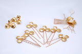 Golden Dreams With Pearl Dust: Earring, Comb And Hair Pins (Set of 6) Wedding Hair Accessory