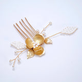 Golden Dreams With Pearl Dust: Earring, Comb And Hair Pins (Set of 6) Wedding Hair Accessory
