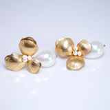 Gold Flower Pearl Drop Clip-On Earring: Floral Pearl Drop Earringsm, Statement Earrings