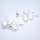 White Floral Seraphina Drop Earring , Bridal Ceramic Rose Earring, Faux Pearl Wedding Earring.