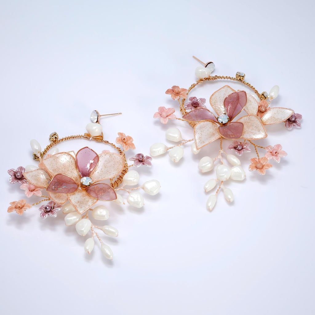 Blush Sonata Necklace and Earrings : Opal, Faux Pearl And Acrylic Floral Bridal Jewelry