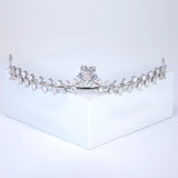 Cubic Zirconia Dainty Flower Surrounding Leaves Tiara, bridal Hair Accessories, crown crystal wedding Tiara For Bun Hairstyle.