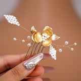 Golden Dreams With Pearl Dust: Earring, Comb And Hair Pins (Set of 6) Wedding Hair Accessory