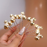 Golden Dreams With Pearl Dust: Earring, Comb And Hair Pins (Set of 6) Wedding Hair Accessory