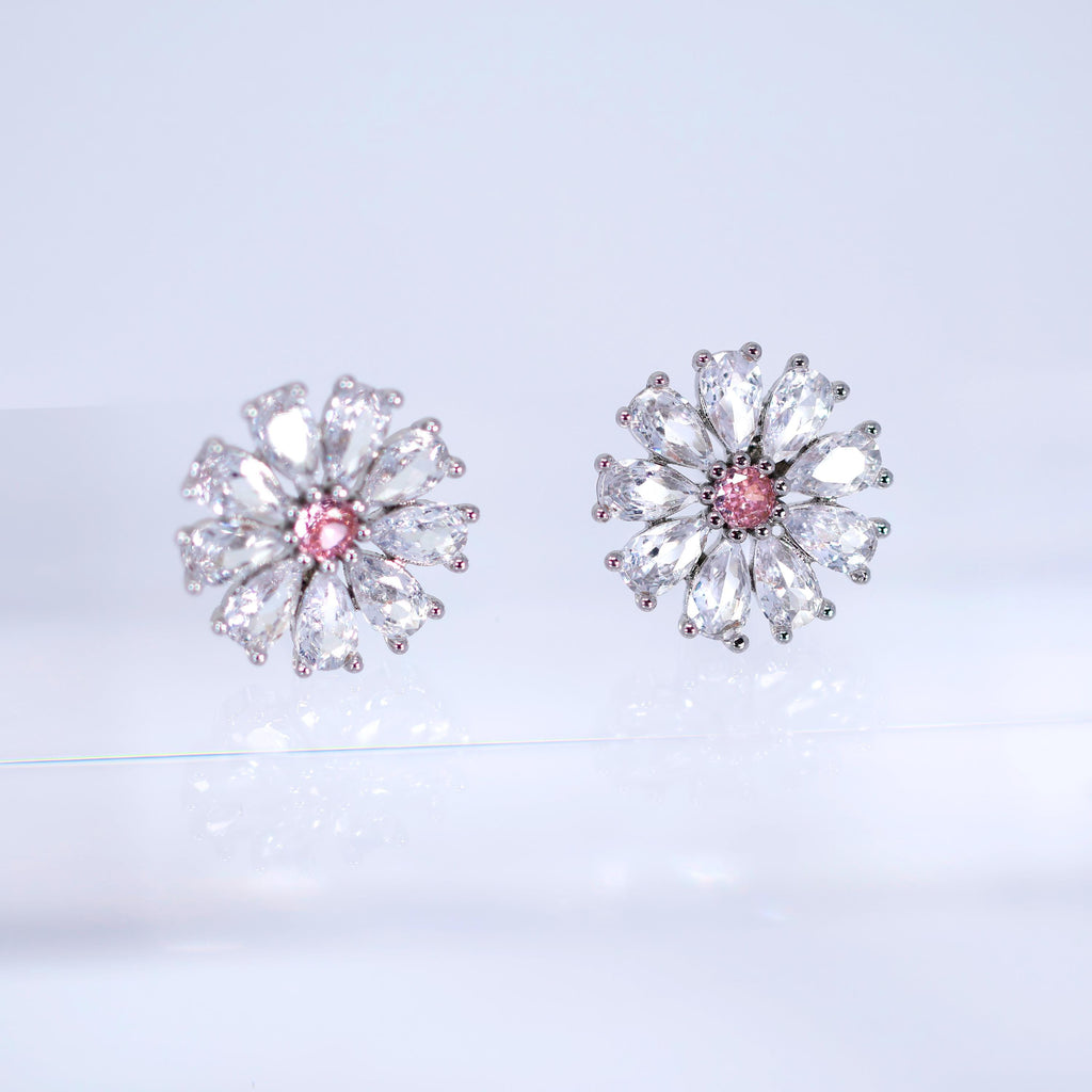 CZ Blushing Flower Statement Pendant Diamond/Crystal Necklace Set, Bridal Ring, Bridal Earrings, Statement Necklace