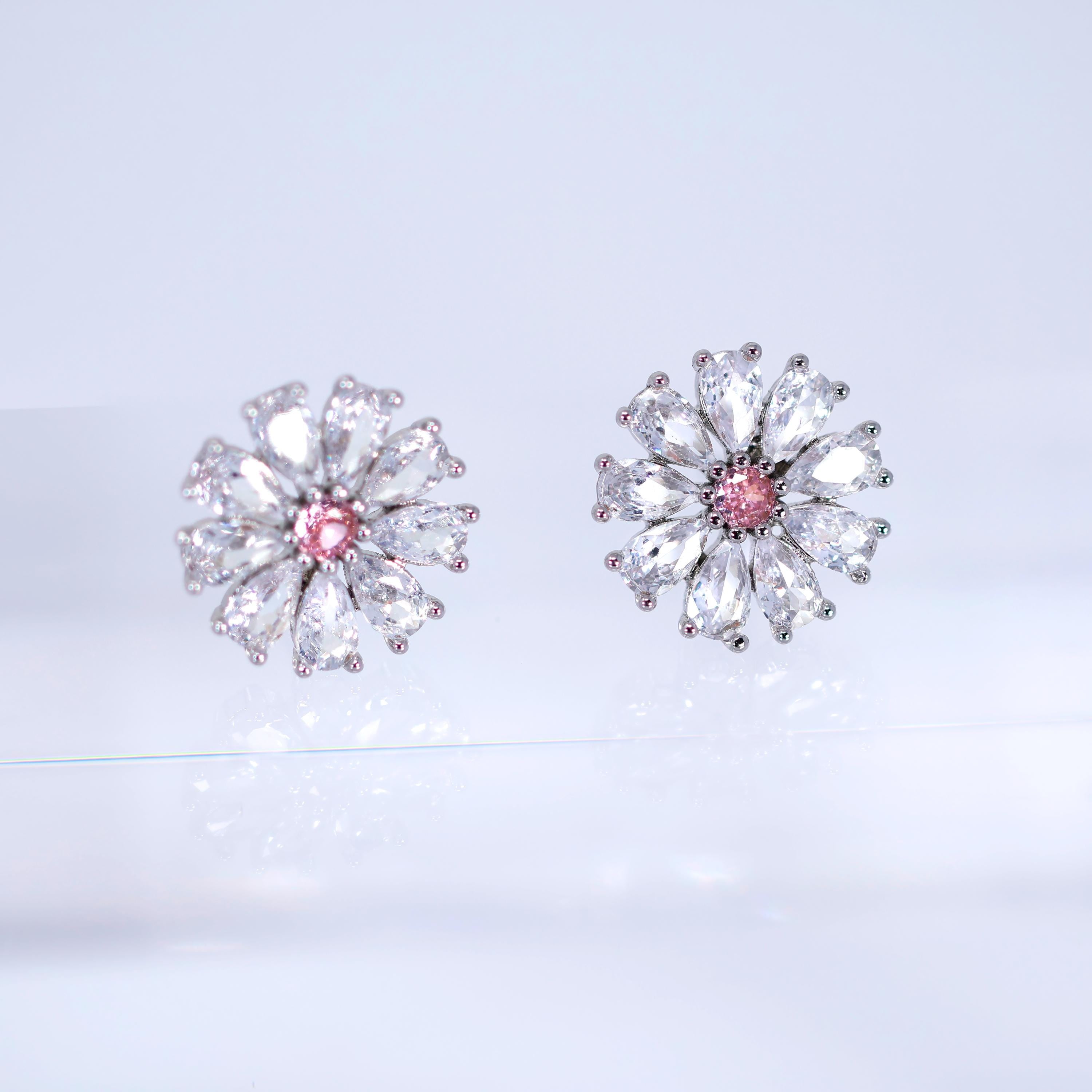 CZ Blushing Flower Statement Pendant Diamond/Crystal Necklace Set, Bridal Ring, Bridal Earrings, Statement Necklace