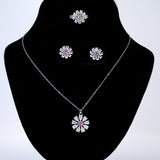 CZ Blushing Flower Statement Pendant Diamond/Crystal Necklace Set, Bridal Ring, Bridal Earrings, Statement Necklace