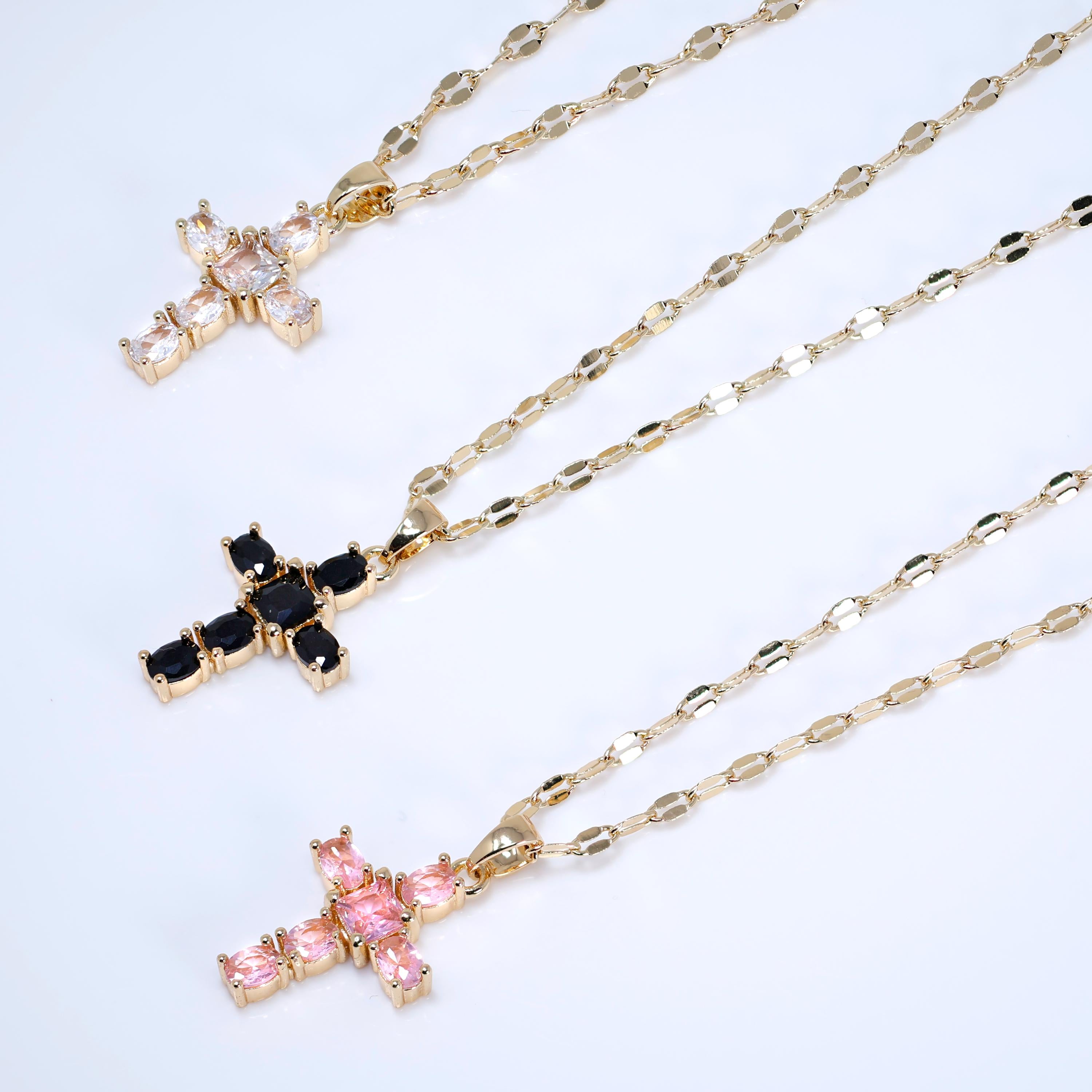 CZ Cross Of faith Pendant Necklace , Statement Necklace