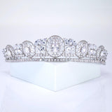 Cubic Zirconia Floral Centered In Divine Tiara, Gift For Her, Bride Tiara, Wedding Jewelry.