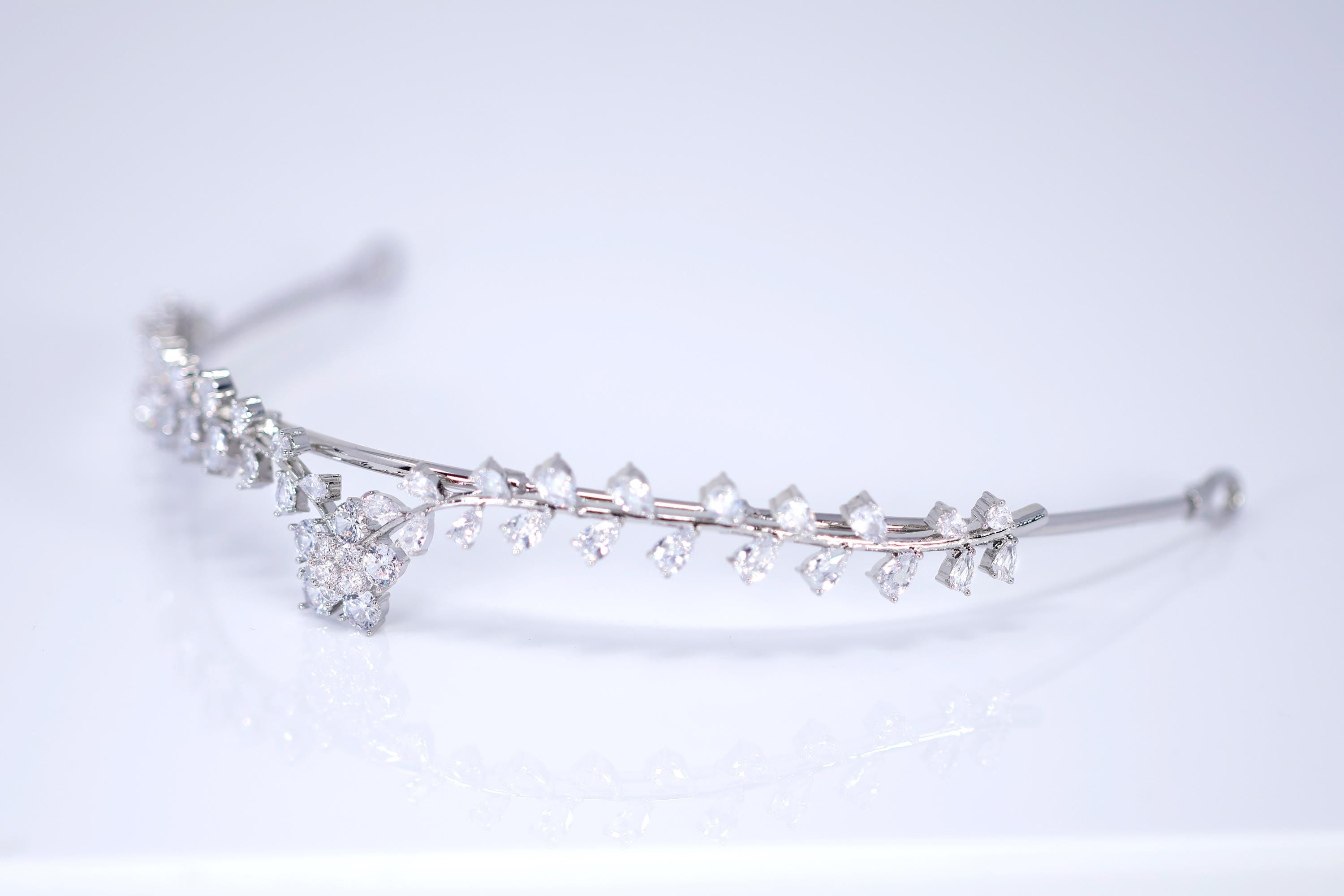Cubic Zirconia Dainty Flower Surrounding Leaves Tiara, bridal Hair Accessories, crown crystal wedding Tiara For Bun Hairstyle.