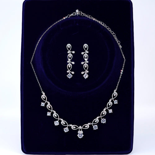 CZ Echoes of Henna Diamond/Crystal Necklace and Earring Set , Bridal Necklace Set, Bridal Jewelry, Statement Necklace