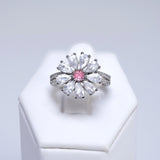 CZ Blushing Flower Statement Pendant Diamond/Crystal Necklace Set, Bridal Ring, Bridal Earrings, Statement Necklace