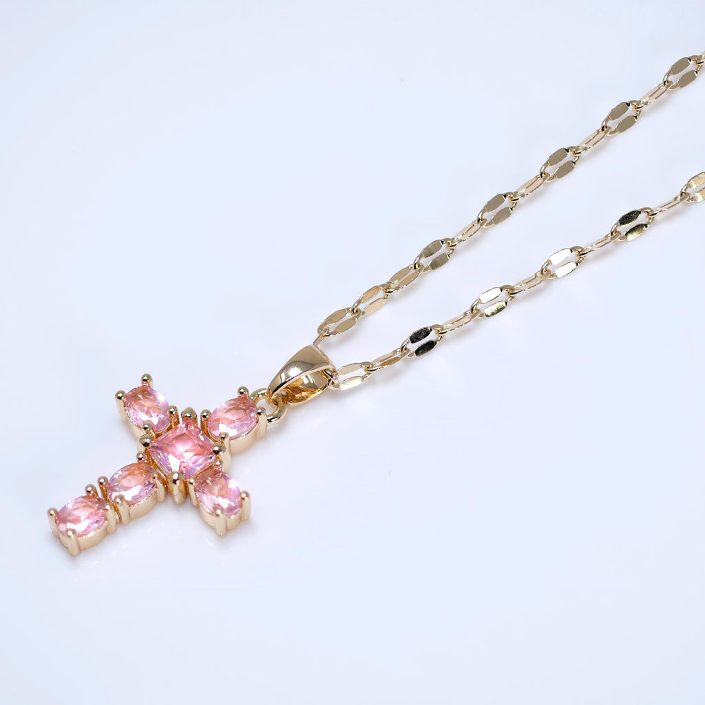 CZ Cross Of faith Pendant Necklace , Statement Necklace
