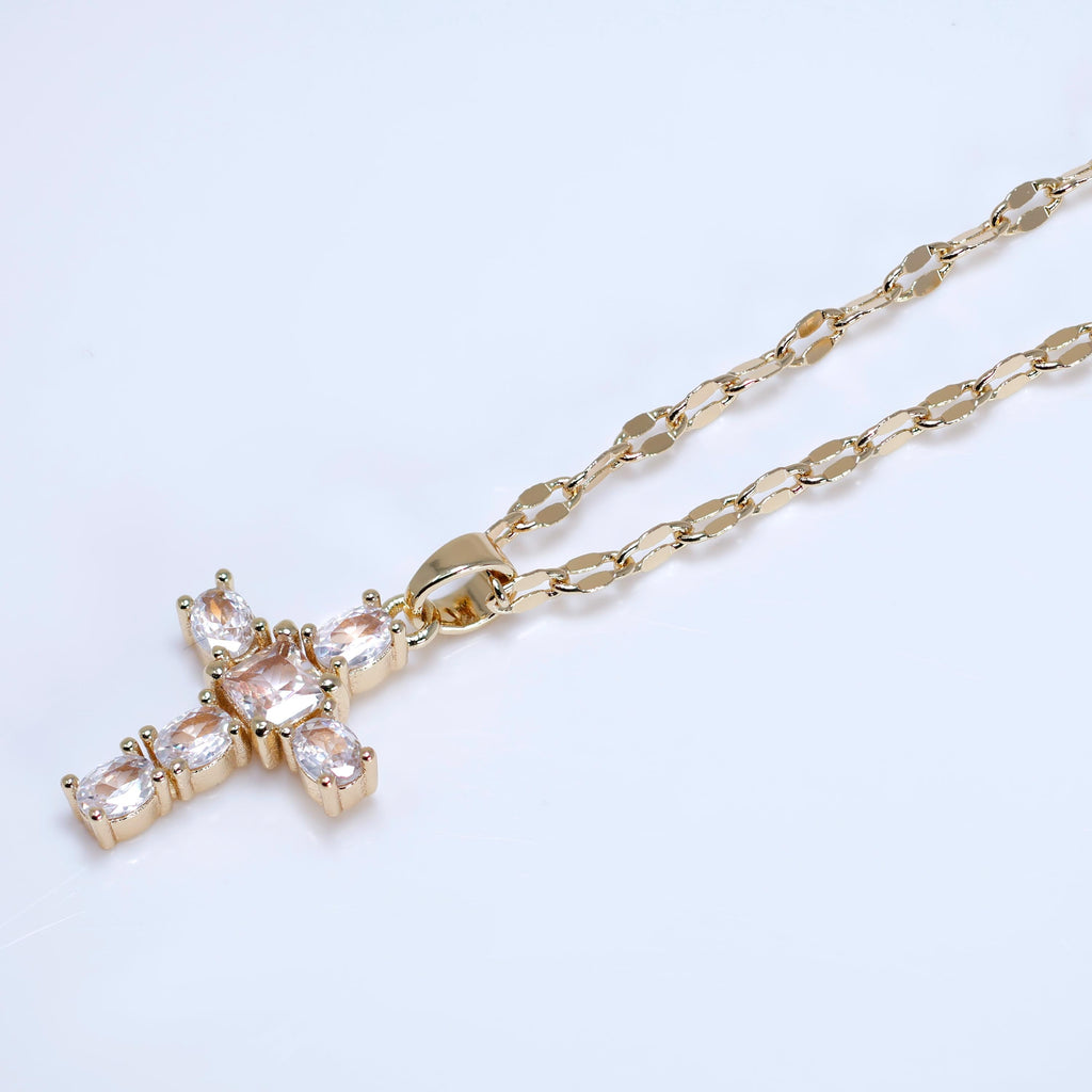 CZ Cross Of faith Pendant Necklace , Statement Necklace