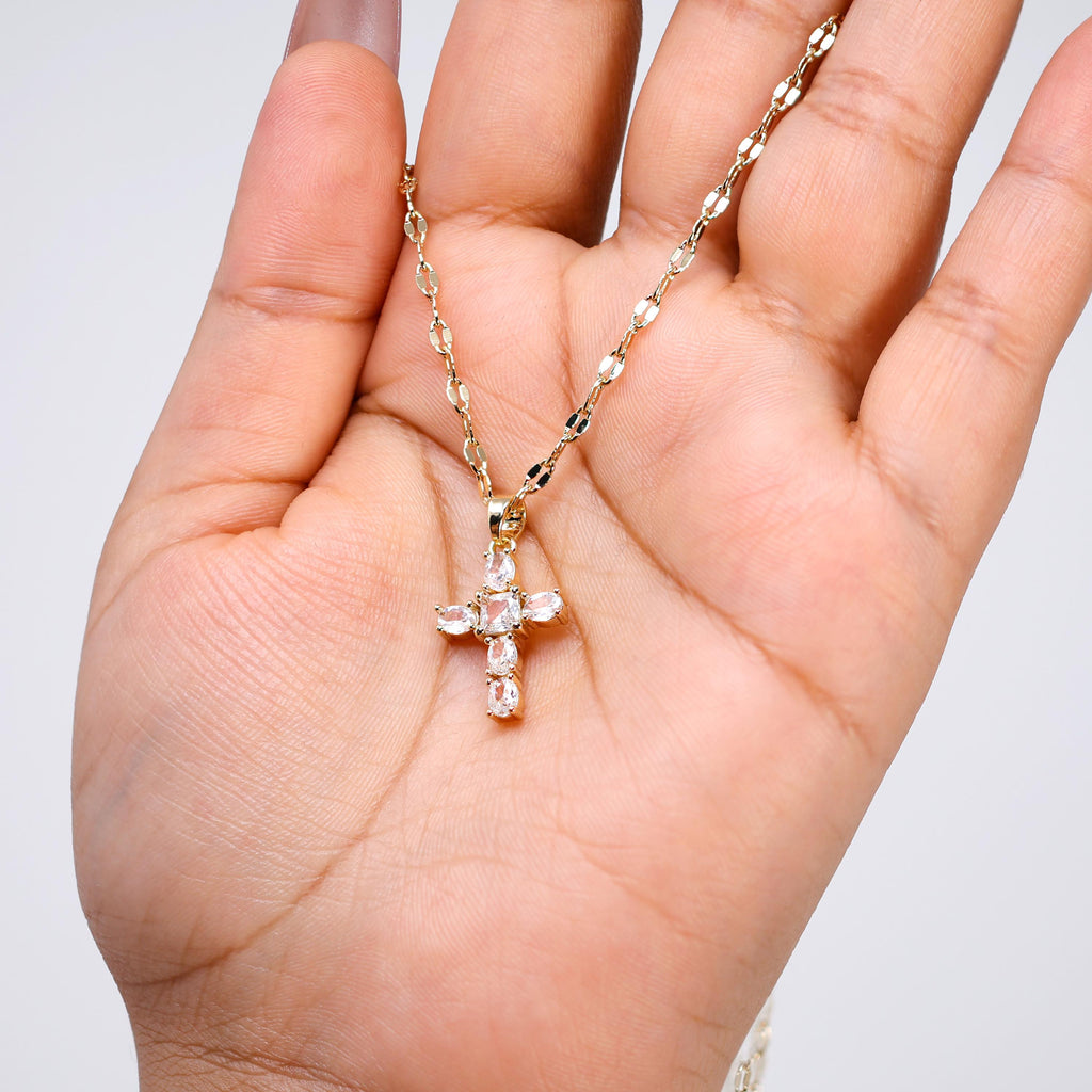 CZ Cross Of faith Pendant Necklace , Statement Necklace