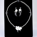 CZ Leaves With White Flowers In Pearl's Embrace Jewelry Set, Gift For Her, Bride to be, Mother Of Bride, Bridal Wedding Accessory.