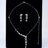 Asymmetrical Floral Leaves Vine Drop Necklace Set, Long Bridal Jewelry, Bridal Earrings And Necklace, Crystal Bridal , Statement Earrings