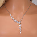 Asymmetrical Floral Leaves Vine Drop Necklace Set, Long Bridal Jewelry, Bridal Earrings And Necklace, Crystal Bridal , Statement Earrings