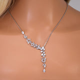 Asymmetrical Floral Leaves Vine Drop Necklace Set, Long Bridal Jewelry, Bridal Earrings And Necklace, Crystal Bridal , Statement Earrings