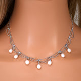 Freshwater Natural Pearl Drop Dainty Necklace, Bridal Chocker Necklace, Statement Earrings Cz